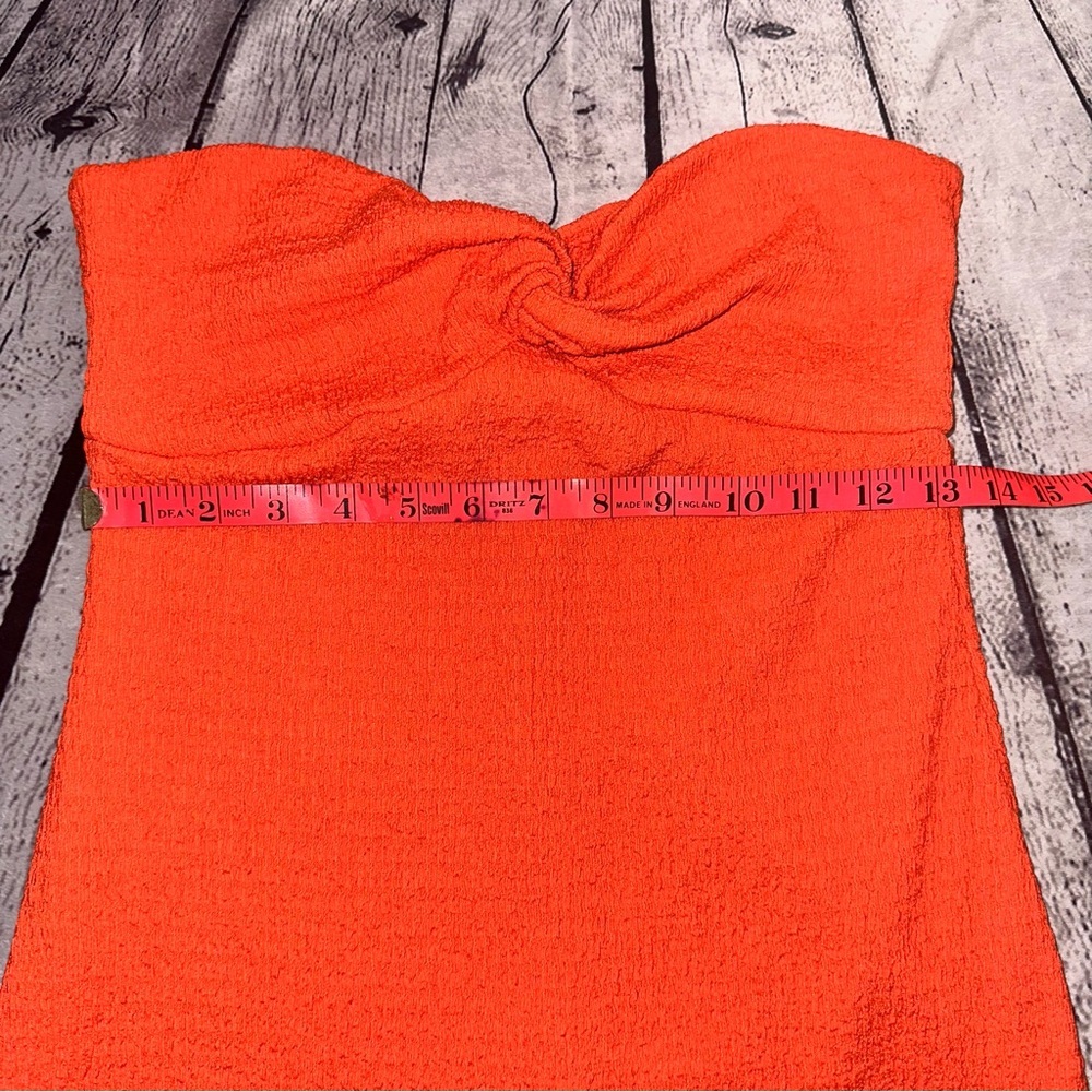 On the Wild Table Orange Strapless Midi Dress Twist Front Bodycon Resort Medium - Picture 10 of 13